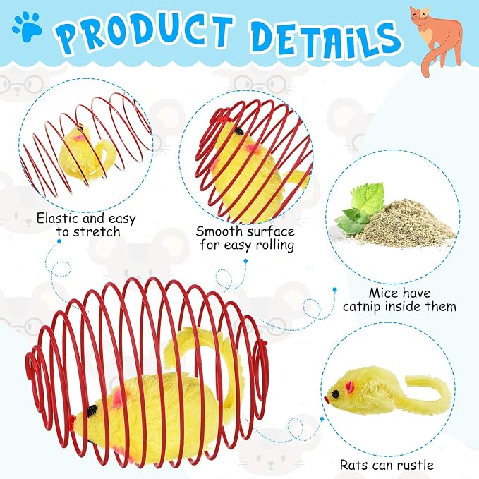 Jecery 5 Pcs Cat Toys Spring,Catnip Rats,Multicolor