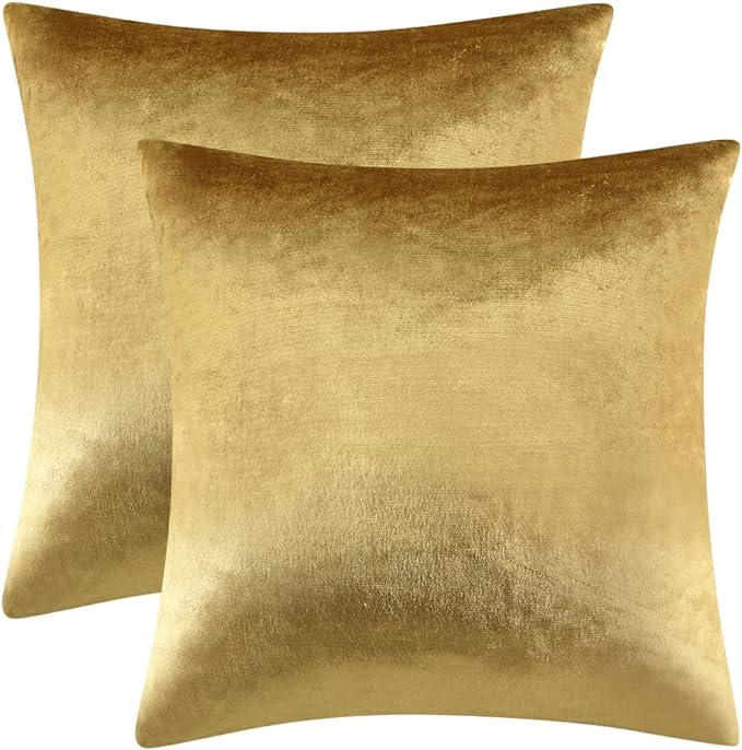 GIGIZAZA Gold Velvet Pillow Covers 20x20 Decorative Pillows Pack of 2 | Throw Pillows for Couch Sofa,300gsm Soft Textured Fabric,Modern Square Accent Pillowcases,Luxury Cushion Covers