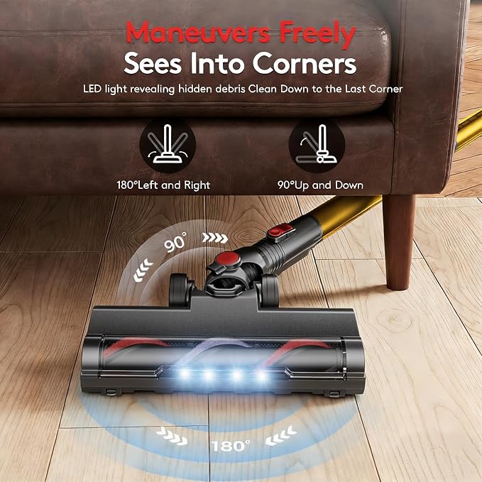 RONEAIR Cordless Vacuum Cleaner 40Kpa 45Min 6-in-1 Self-Standing | Stick Vacuum,Anti-Tangle,1L,4 LED,Rechargeable for Pet Hair Carpet Hard Floors Dom Home Use