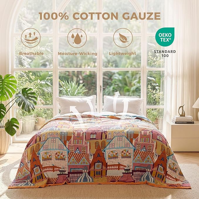 LUTBM Boho Throw Blanket for Couch 50"x60", Cotton Decorative Bed Throws | Reversible Classical Architecture Jacquard, All-Season Lightweight Soft Blankets, For Chair Sofa Bedroom Living Room Decor