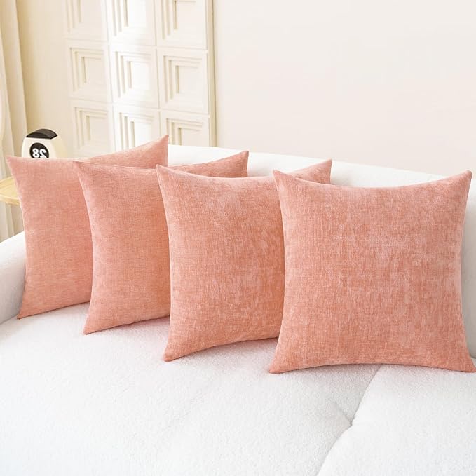 CaliTime Decorative Couch Throw Pillow Covers 18 X 18 Inches Dusty Pink | Pack of 4, Cozy Chenille Cushion Cases for Sofa Bed Living Room Farmhouse Home