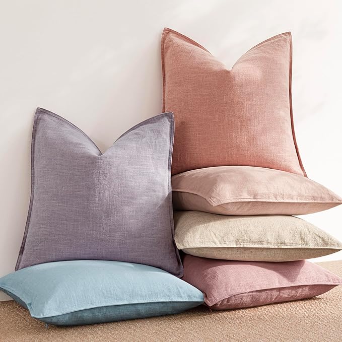 Foindtower Pack of 2, Decorative Linen Solid Throw Pillow Covers Accent Lumbar Cushion Case Boho Farmhouse Pillowcase for Chair Couch Sofa Bedroom Living Room Home Decor 12 x 20 Inch Coral Pink