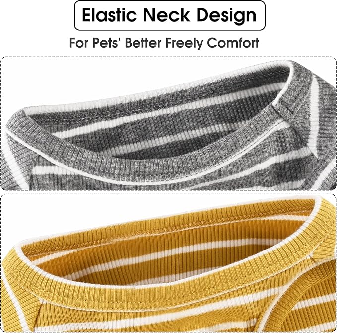Koneseve Dog Shirt Vest Lightweight Stretchy Dog T-Shirt Soft Cool Shirts Sleeveless Stripe Vests Breathable Clothes for Puppy Kitty Cats Small Medium Large Dogs 2 Pack Yellow + Light Grey [ XL ]