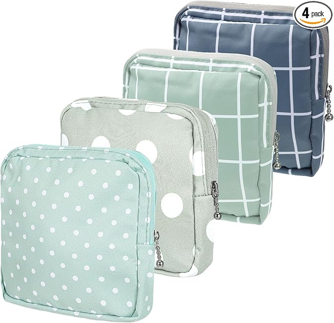 ElevateTech Sanitary Napkin Storage Bags, 4 Pcs Pad Bag for Period Tampon Bags Portable Menstrual Pad Pouch Feminine Pouch First Period Bag Gifts for Women
