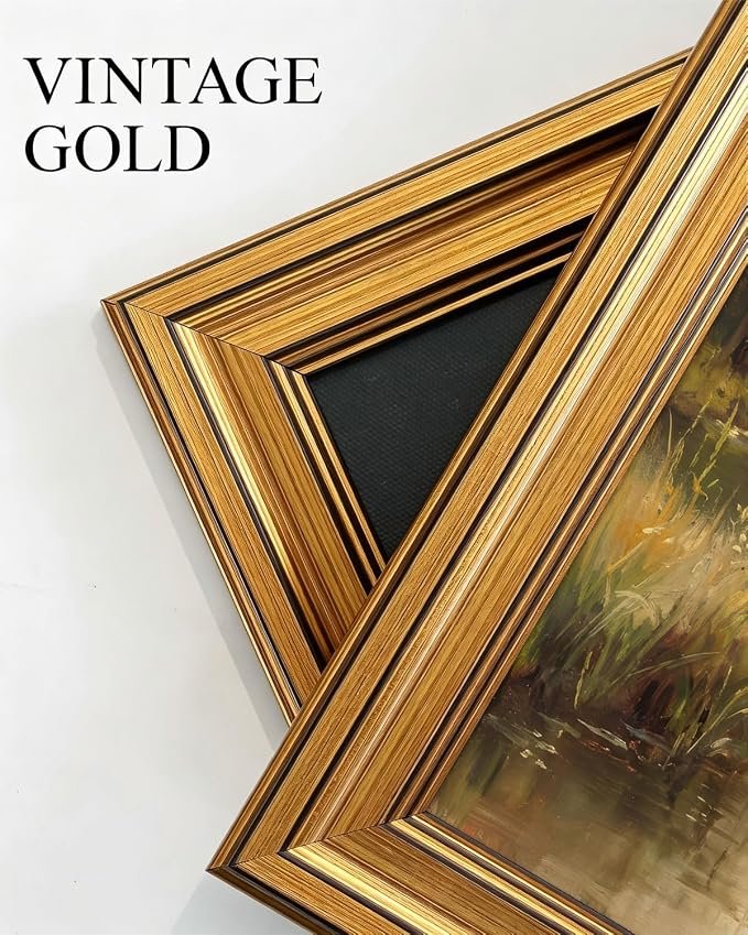 Gold Framed Wall Art, Country Fisherman Canvas Prints, Vintage Rowboat River Fall Landscape Picture Wall Decor, Rustic Farmhouse Cottagecore Artwork for Living Room Bedroom 9x11 inch