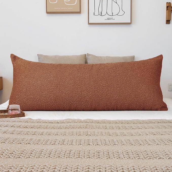 JoraLion 20x54 inch Neutral Boucle Body Pillow Cover, Rust Long Pillow Cover Cozy Soft Cushion Case for Couch Sofa Bed Living Room Home Decor, Pack of 1 (Cover Only)