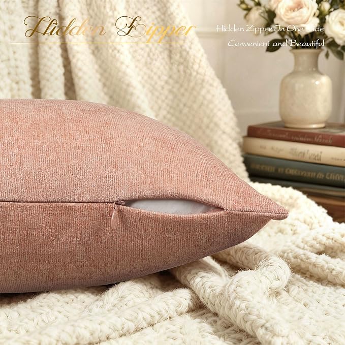 BRAWARM Throw Pillow Covers 16x16 Inches - Dusty Pink Chenille Pillow Covers Pack of 2, Solid Dyed Soft Chenille Pillow Cases for Couch Sofa Bed Home Decoration
