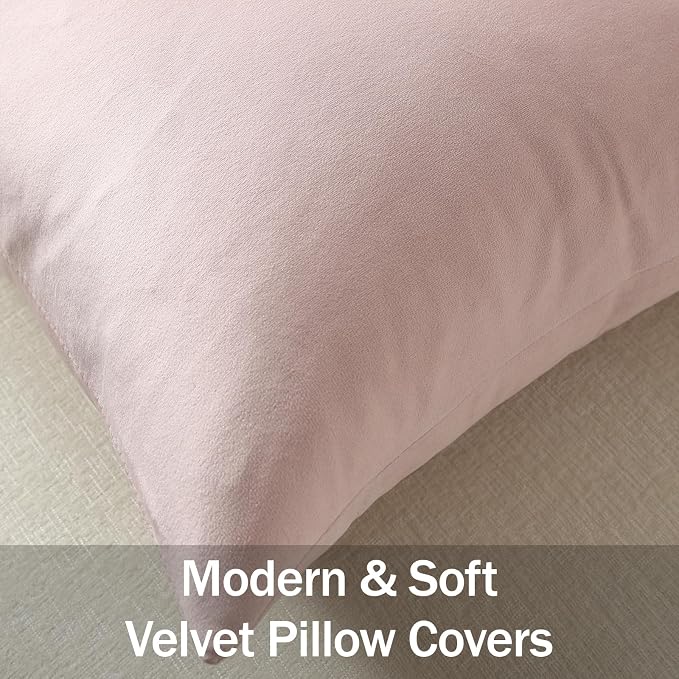 Euro Sham Covers 24x24 Light Pink: Pack of 2 Cozy Soft Velvet Square Modern Luxury Decorative Throw Pillow Cases for Sofa Couch Living Room Bed Home Decor