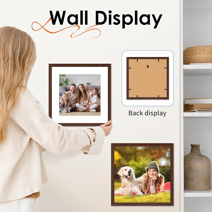 12x12 Picture Frame Brown Set of 2, Photo Frame with HD Plexiglass, Display Pictures 8x8 with Mat or 12x12 Without Mat, Brown Picture Frames Collage Wall Decor, Gallary Wall Frame