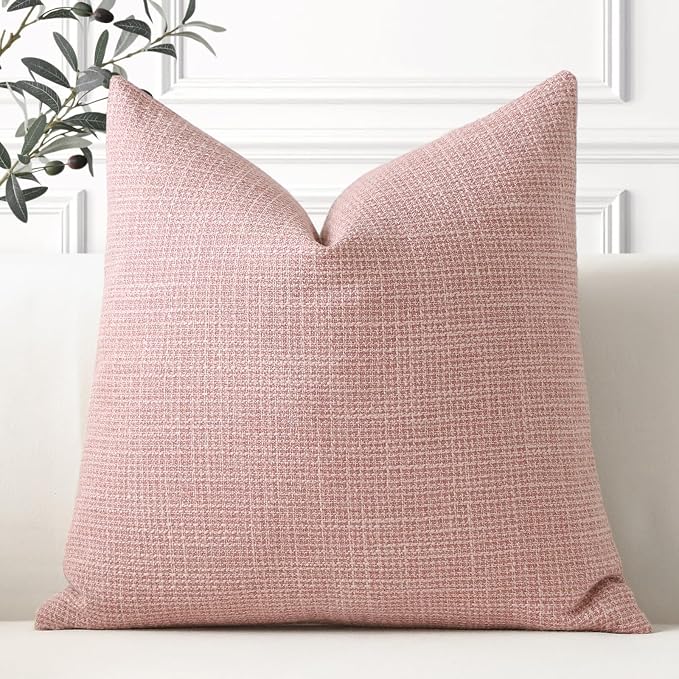 OTOSTAR Linen Throw Pillow Cover Set of 1 Decorative Square Pillowcases Cushion Covers 24x24 Inch for Home Decor Sofa Bedroom Car 60 x 60CM Pink