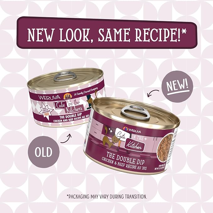 Weruva Cats in the Kitchen, The Double Dip with Chicken & Beef Au Jus Cat Food, 3.2oz Can (Pack of 24)