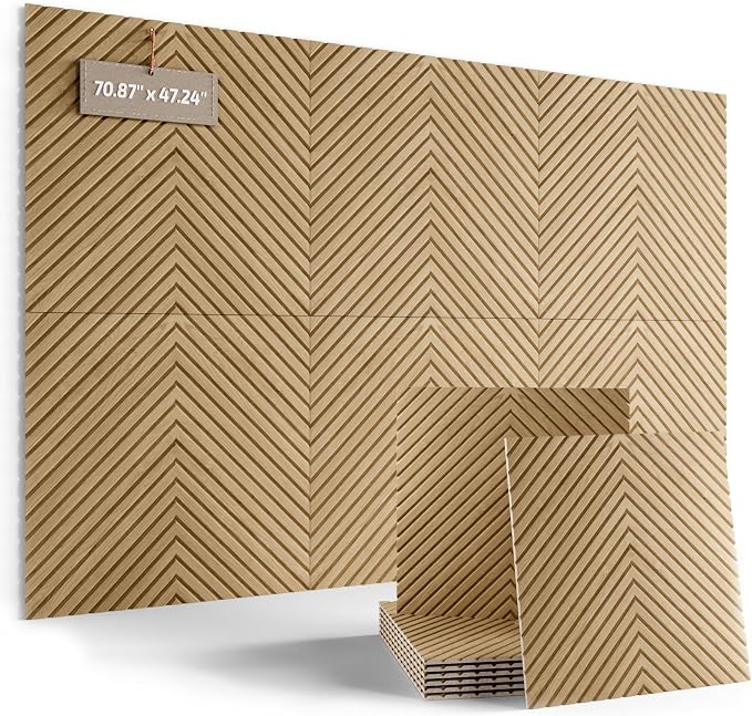 Fluxynara 6-Pack Large Felt Bulletin Board, Natural Oak Pyramid | 70.87" x 47.24" Cork Board Alternative, Acoustic Wall Panels with 60 Adhesive Tabs for Recording Studios and Home Offices