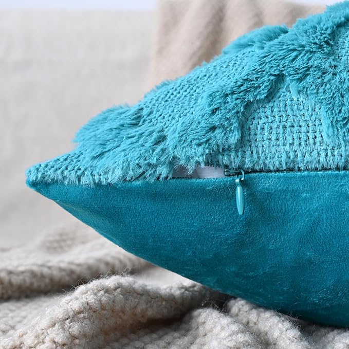 Set of 2 Soft Moroccan Throw Pillow Covers 12x20 Inch Plush Boho Decorative Pillow Cover Accent Cushion Case for Couch Sofa Bed, Teal