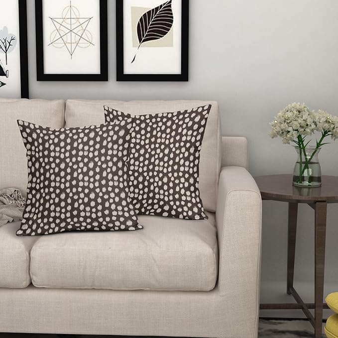 Sweetshow Dark Brown Cream Dots Pillow Covers 16x16 Set of 2 Boho Design Polka Dot Throw Pillows Modern Trendy Print Outdoor Decorative Pillowcase Square Linen Cushion Cases Decor for Sofa Couch Bed