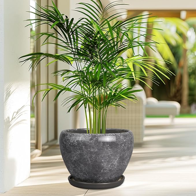 Ceramicfor Ceramic Planters for Indoor Plants - 10 Inch Plant Pot with Drainage Hole and Saucer, Large Flower Pot for Home Decor, Gray