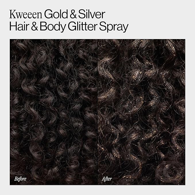 Eva NYC Kweeen Gold Hair and Body Glitter Spray - Ultra Shimmery Gold Glitter Formula - Adds Shine + Non-Sticky - Quick Drying Sparkle Spray for Hair and Body - Warm Vanilla Scent - 4.9 oz