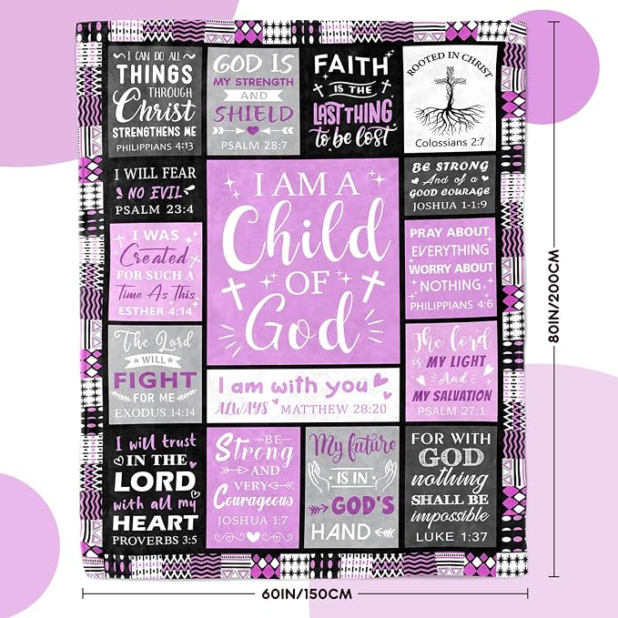 Christian Gifts for Women, Baptism Gifts for Girl, Christian Blanket | Religious Catholic & Communion Confirmation Gift for Teen Girls Daughter Granddaughter, I Am a Child of God Blanket 60"x80"