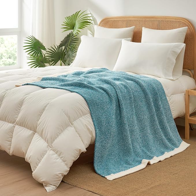 Snuggle Sac Super Soft & Reversible Heather Teal Blue Throw - Oversized Cozy Knit Blanket for Bed, Sofa, Living Room, Twin Size (60x80 Inches)