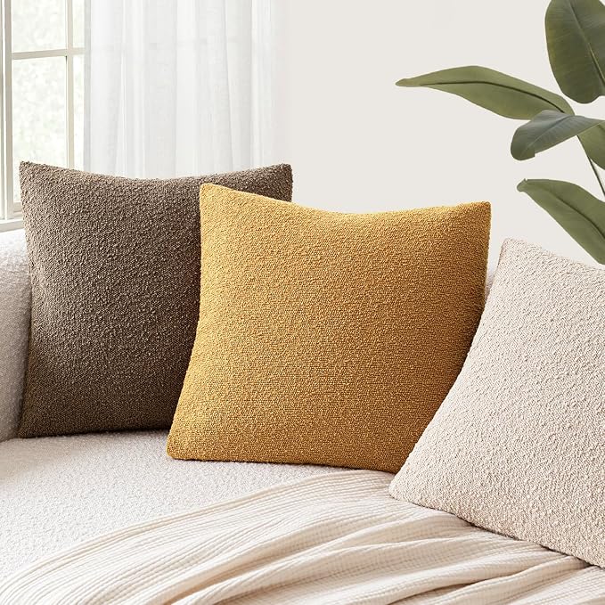 Foindtower Set of 2, Decorative Textured Boucle Throw Pillow Covers Accent Solid Pillow Cases Neutral Cozy Couch Cushion Case for Chair Sofa Bedroom Living Room Home Decor 24x24 Inch Sunflower