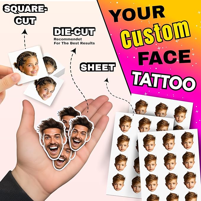 Party Pack - Custom Temporary Tattoos with Your Face | Funny Personalized Face Tattoos for Parties, Weddings & Events | Unique Fake Tattoos with Photo | Made in USA