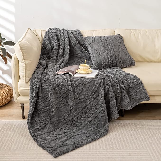 YUSOKI Sherpa Fleece Twin XL Size Blanket, Grey, 65"x90" | 3D Stylish Design,320GSM, Non-Shedding, Lightweight for All Season Use, stays fluffy after repeated washes, Perfect Gifts
