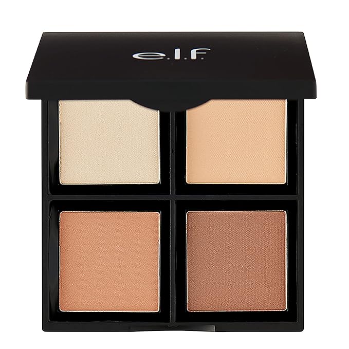 e.l.f. Contour Palette, 4 Shades, Customizable, Easy to Apply, Sculpts, Shades, Brightens, Light/Medium, Infused with Vitamin E, All-Day Wear, 0.56 Oz
