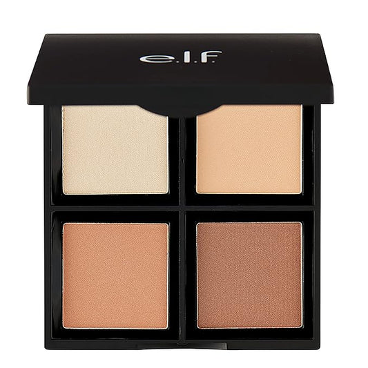 e.l.f. Contour Palette, 4 Shades, Customizable, Easy to Apply, Sculpts, Shades, Brightens, Light/Medium, Infused with Vitamin E, All-Day Wear, 0.56 Oz