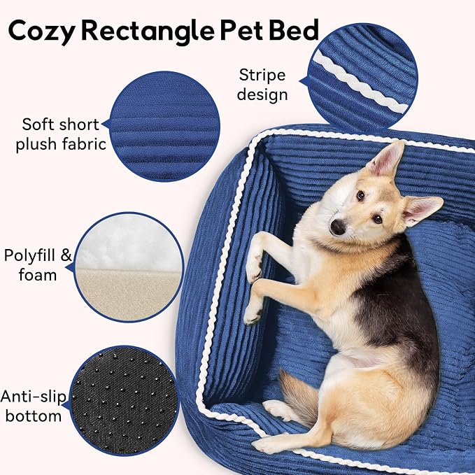 Zerbuger 25in Blue Rectangle Cat Dog Bed Machine Washable Sleeping Sofa | for Large Medium Small Pets Indoor Outdoor, Non-Slip Bottom Soft Puppy Bed Durable Orthopedic Calming Pet Cuddler