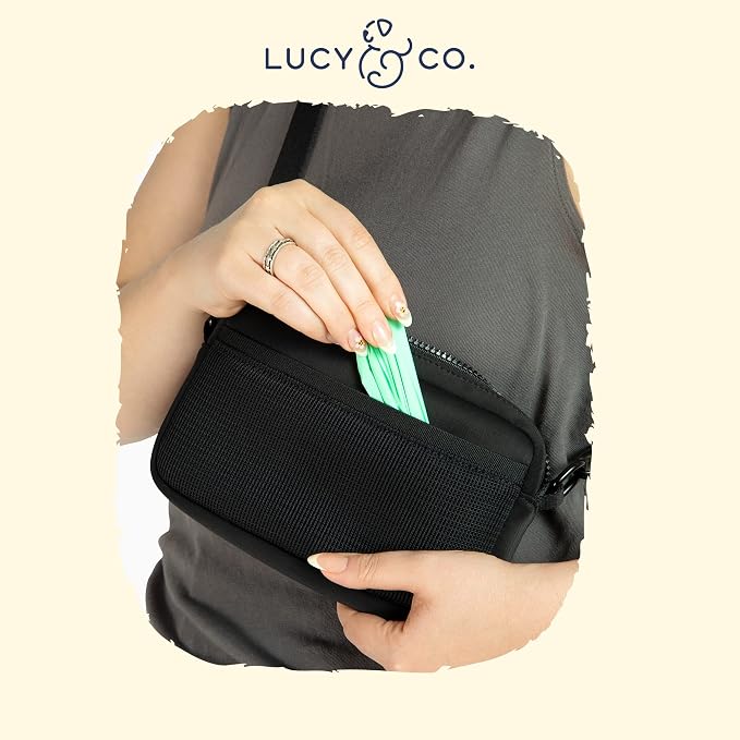 Lucy & Co. Crossbody Treat Pouch, Fanny Pack, Shoulder Bag - Wear 3 Ways, Hidden Poop Bag Dispenser, Zip Treat & Phone Pocket, Dog Accessories (Black)
