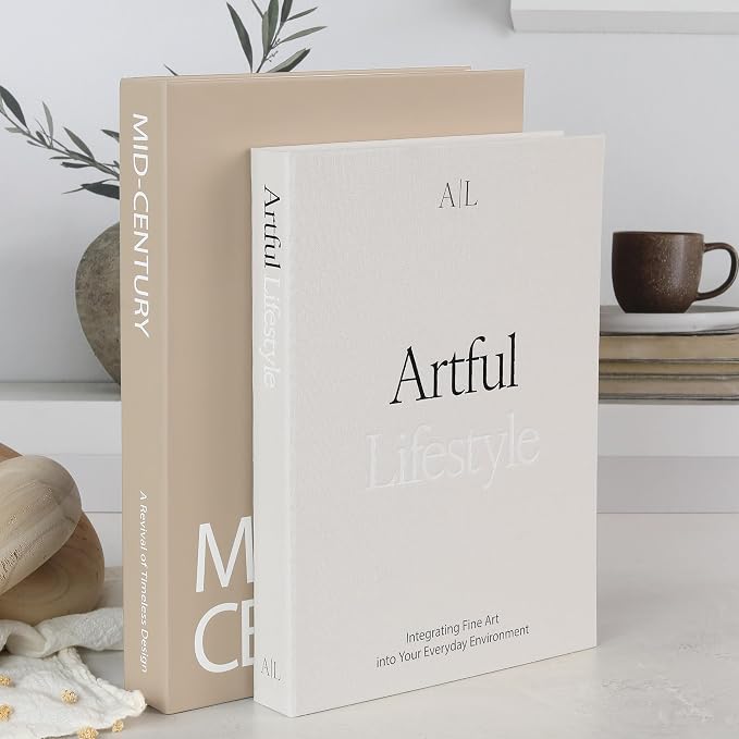 Aesthetic Decorative Books Set of 2 - Stylish Boxes for Coffee Table Decor | Stylish Modern Home Decoration for Your Bookshelf or Mantel, Faux/fake Books Doubles as Photo Storage or Keepsake Box
