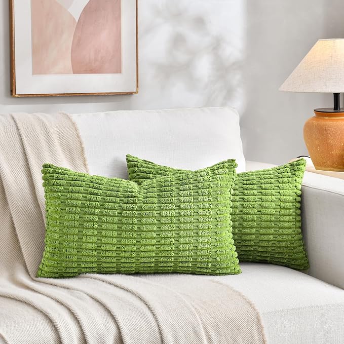 Fancy Homi 4 Packs Decorative Throw Pillow Covers for Living Room Couch Bed, Modern Farmhouse Boho Home Décor Accent Cushion Case, 20" x 12", Lime Green