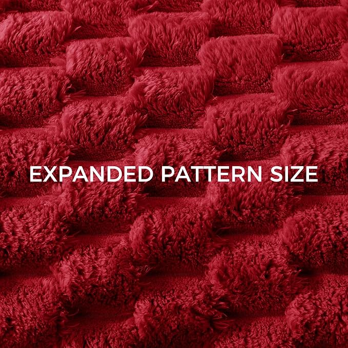 Whale Flotilla Soft Fleece Queen Size Bed Blanket Luxury 3D Jacquard, Red | Lightweight Breathable Coverlet Bedspread for All Seasons, Super Cozy Plush Fluffy Fuzzy Decorative Blanket for Bed, 90"x90"