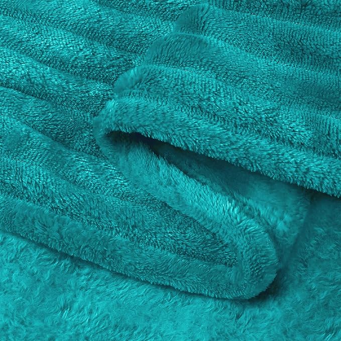 BEDELITE Ribbed Jacquard Ocean Blue Fleece Twin Blanket for Bed, 60x80 Inch | Soft Warm Decorative Fluffy Blanket, Cozy Plush Lightweight Fuzzy Throw Blanket for Couch Sofa Room Decor, Gift for Women