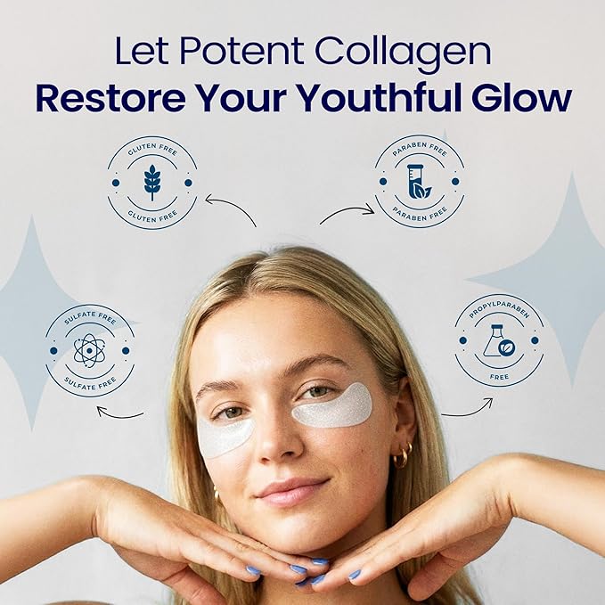 LA PURE Collagen Boosting Eye Mask Patches Under Eye Patches for Puffy Eyes Hyaluronic Acid Dark Circles Bags Lines Anti Wrinkles Anti Aging Hydrating Moisturizing Brightening Eye Gels 15ct
