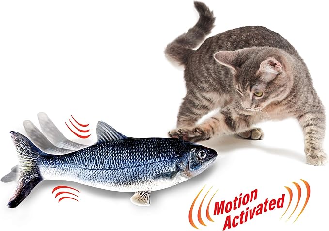 Ontel Flippity Fish Interactive Cat Toy with Catnip & Fishing Pole - Touch Activated, Rechargeable Pet Toy to Help Reduce Stress & Bad Behavior - As Seen on TV