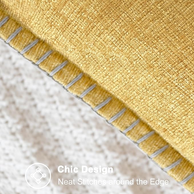 CaliTime Decorative Couch Throw Pillow Covers 22 X 22 Inches Gold | Pack of 2, Cozy Chenille Cushion Cases, Cotton Thread Stitching Edges, for Sofa Bed Living Room Farmhouse