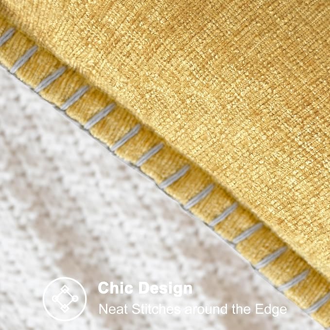 CaliTime Decorative Couch Throw Pillow Covers 16 X 16 Inches Gold | Pack of 2, Cozy Chenille Cushion Cases, Cotton Thread Stitching Edges, for Sofa Bed Living Room Farmhouse
