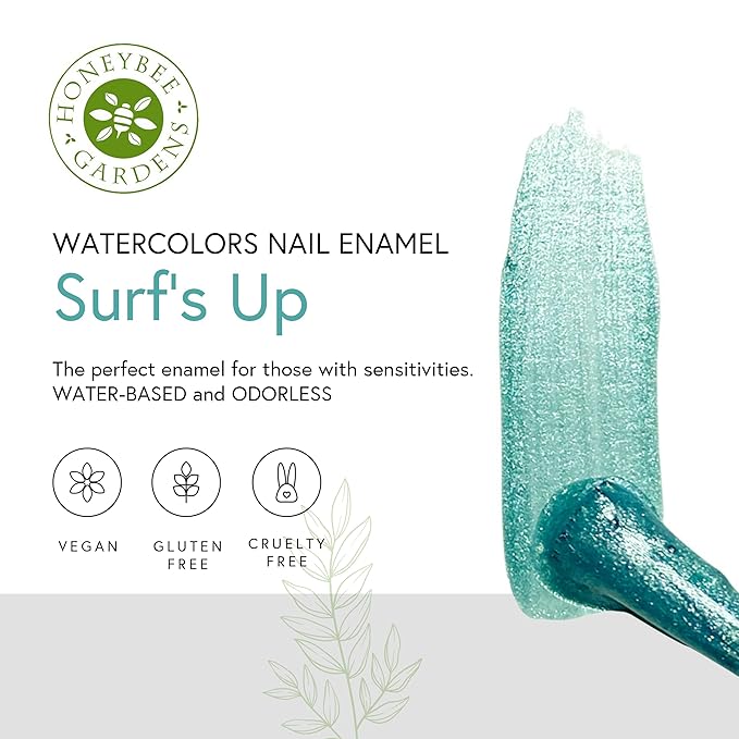 Honeybee Gardens Water-Based Nail Enamel, Surf's Up, Slight Iridescence & Matte Aquamarine, Eco-Friendly, Odorless & Vibrant Polish, 0.5 fl oz