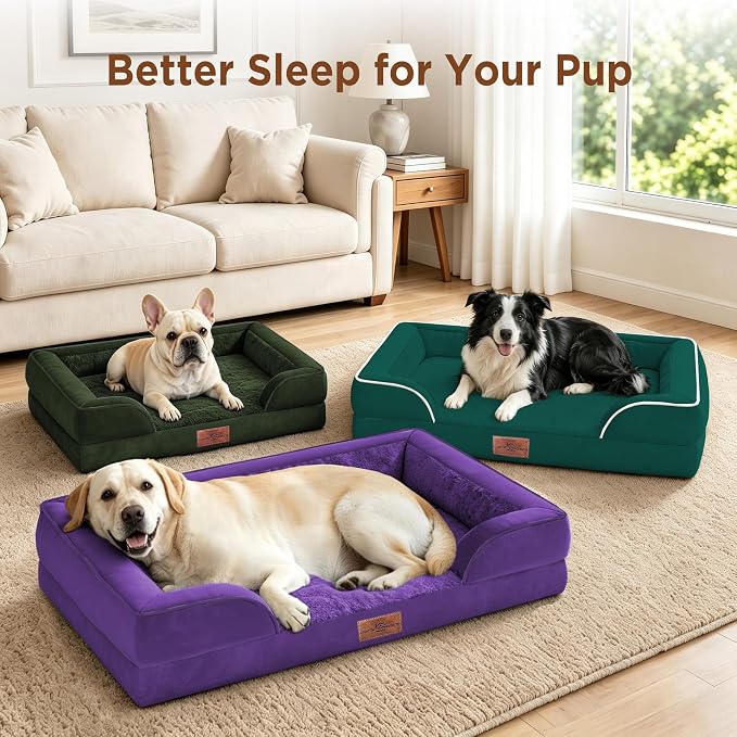 Comfort Expression Waterproof Orthopedic Dog Beds for Extra Large Dog | Supportive Egg Crate Foam XL Dog Bed with Removable Bolster, Dog Couch with Washable Cover & Non-Slip Bottom, 45x35 Inch