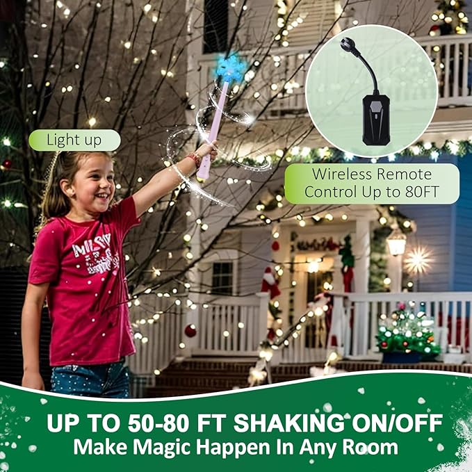 Voice Christmas Magic Tree Wand Lights, Wireless Remote Control Outlet for String Lights and Decorations Lights, Pink Magic Voice Activated Turn On and Off, Suitable for Christmas Parties