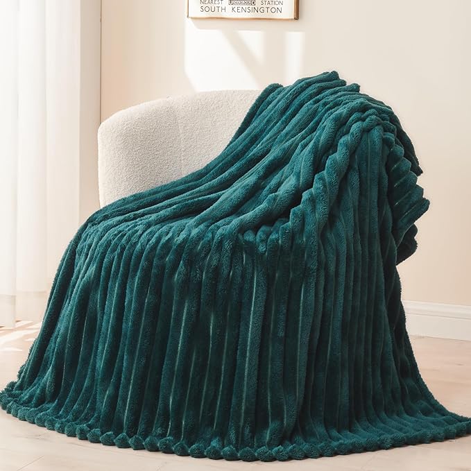 NEWCOSPLAY Fleece Ribbed Cozy Throw Blanket for Couch, Dark Teal, 50"x60" | Premium Silky Flannel Blanket, Soft Lightweight Fluffy Throw Blanket for Bed Sofa Decor, Gift for All Season Use