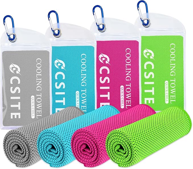 CSITE Cooling Towels for Neck and Face - 4 Pack 47x12 Inch Ice Cold Microfiber Towels, Soft & Breathable Cooling Towel for Hot Weather, Sports, Yoga, Workout, Running, Golf, Camping