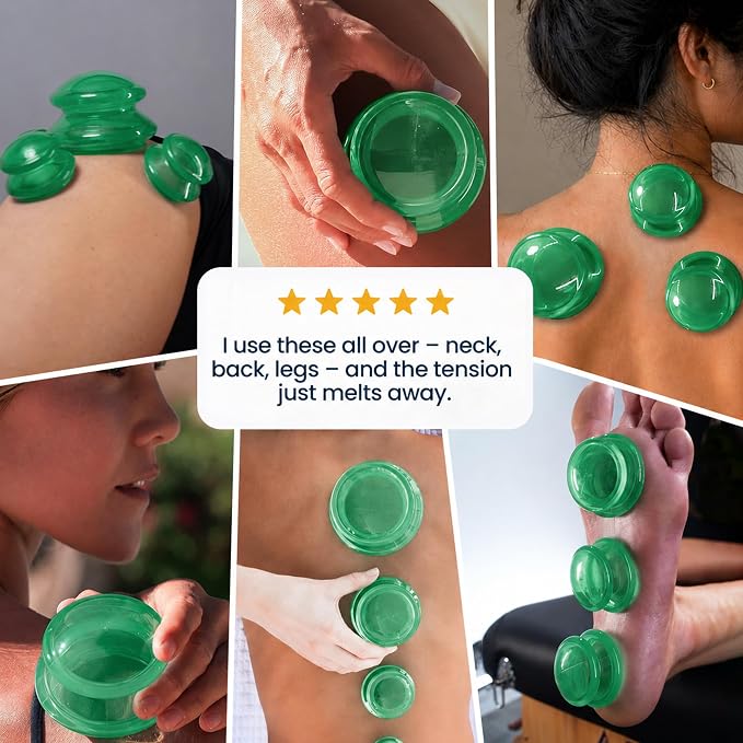Silicone Cupping Therapy Set Professional Massage Cupping Cups for Cupping Therapy 4 Cup Kit for Massage, Myofascial Release, Cellulite Reduction (Lure Green)