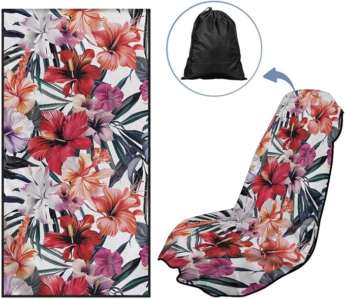 INSTANTARTS Hibiscus Car Seat Cover Protector Sweat Towel Multi-Functional Car Towel Car Seat Towel Cover