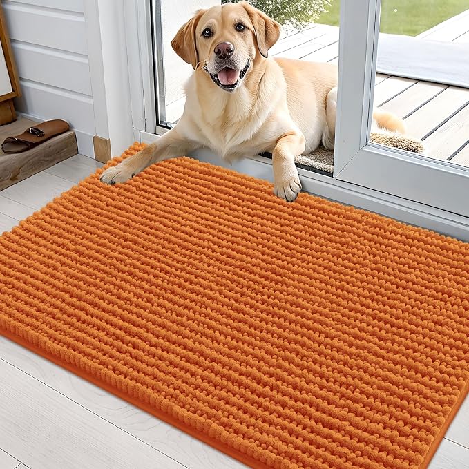 OLANLY Dog Door Mat for Muddy Paws 36x24, Extra Absorbent Chenille Mud Mat | Clay, Absorbs Moisture and Dirt, Non-Slip Machine Washable Doormat, Quick-Drying Indoor Entryway Floor Mat for Dogs
