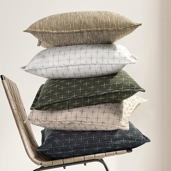 Pillow Covers 26x26 Set of 2 Soft Polyester Textured Pillow Covers with Stylish Flange Edge Cozy Farmhouse Throw Pillows for Couch Bed Sofa Living Room