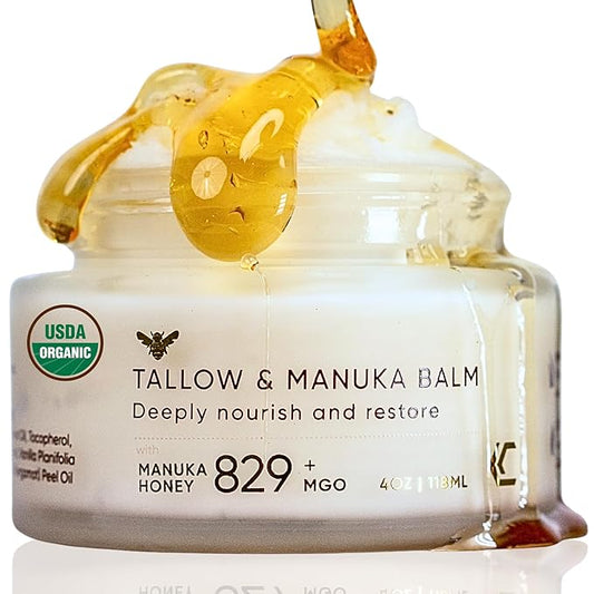 Made w/ 100% Organic Grass-Fed Beef Tallow and Manuka Honey Balm Natural Moisturizer Cream for Face & Body Eczema Relief Cream Moisturizer for Dry Skin Pure Tallow Face Moisturizer for Sensitive Skin
