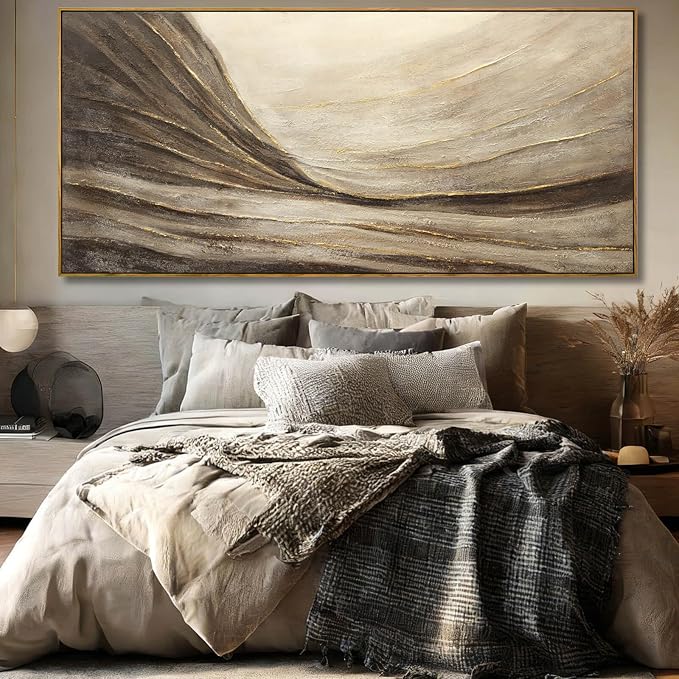Brown Gold Abstract Landscape Canvas Wall Art for Living Room 40x88 Inch