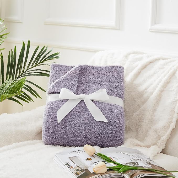 Knit Throw Blanket for Couch Purple - Super Soft Lightweight Plush Fuzzy Fluffy Cozy Blankets and Throws for Sofa Bed, 50 x 60 inches