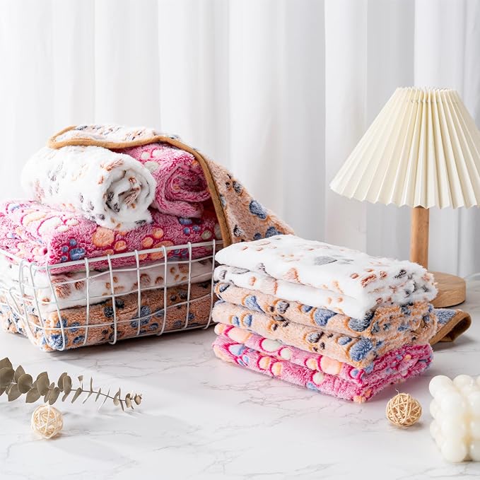 1 Pack 3 Blankets for Dog Puppy Cat (Medium 30x20'', Beige, Grey, Navy) | Super Soft Fluffy Premium Fleece Pet Blanket Flannel Paw Printed Throw